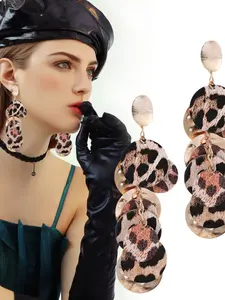 Leopard Print Round Fringe Earrings, French Vintage Leather Leopard Print Fringe Earrings, Sexy Unique Design Ear Jewelry