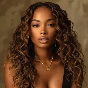RedoHair Blonde Highlight Deep Wave Human Hair Lace Front Wig, 13×4 Inches - Tangle-Free and Shed-Free, Glueless Design