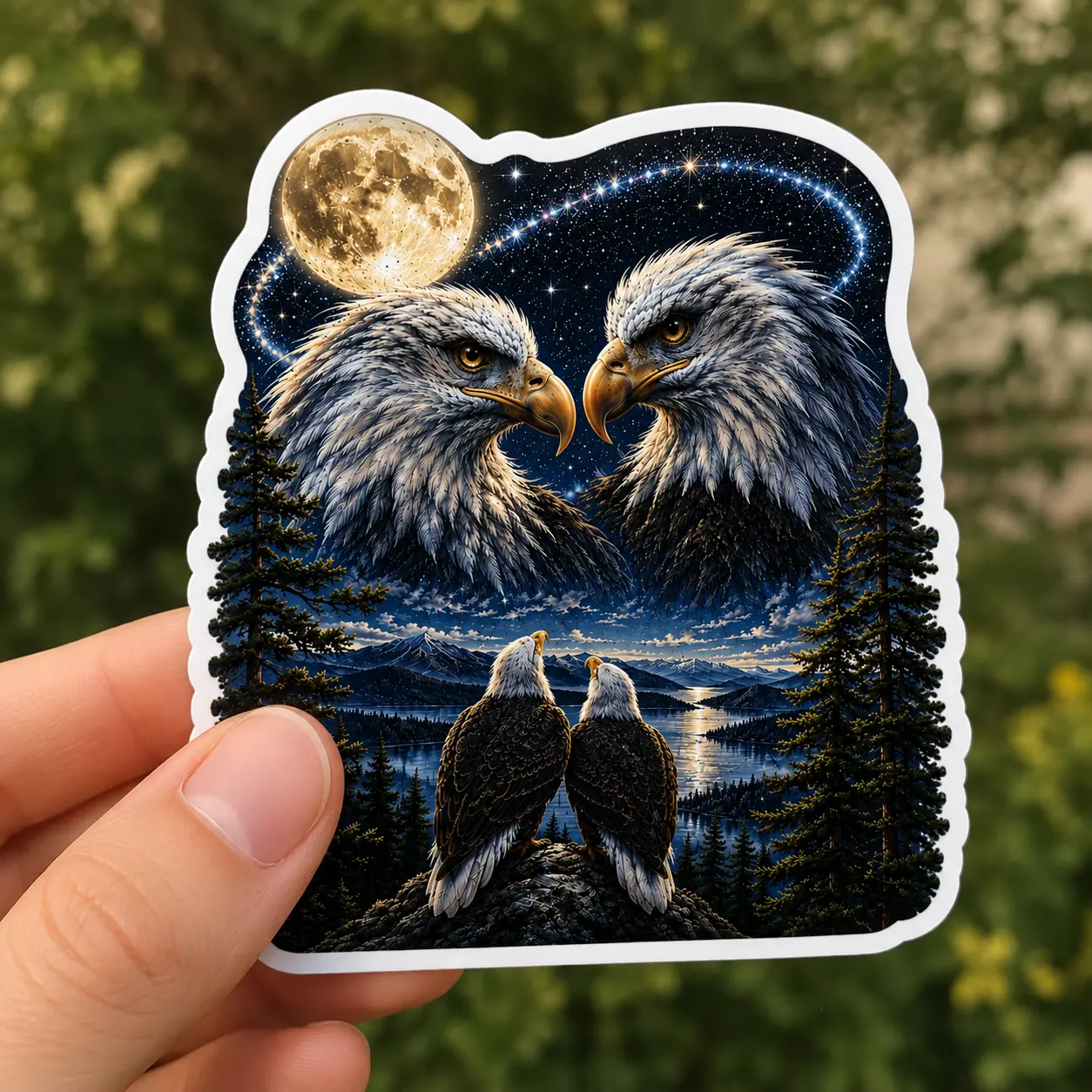 Bald Eagle Couple Sticker, Eagle Love Sticker, Moonlit Eagle Sticker