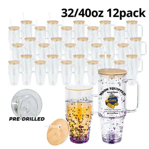 12pack 32/40oz Glass Snow Globe Mug With Handle Pre-Drilled Double Wall Coffee Cup For DIY Glitter Sublimation Support US Warehouse Drinkware