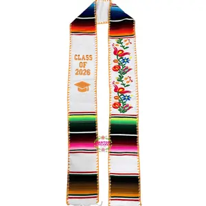 2026 White Floral Tulipán w Gold - Graduation Stole Sarape Sash IN STOCK