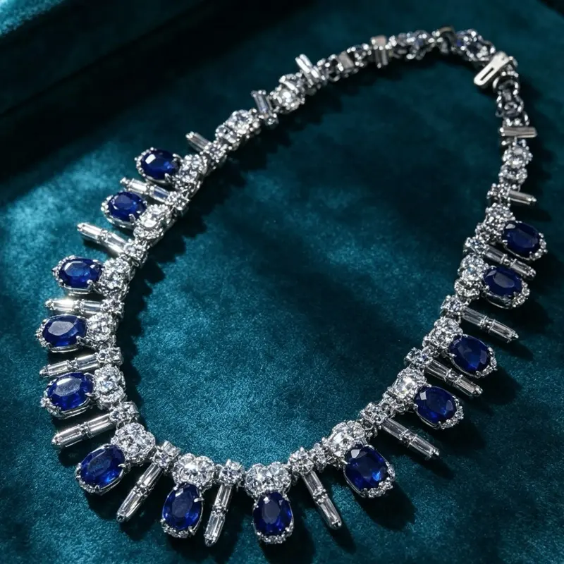<PingEast Jewelry>Sapphire necklace--925 Sterling Silver Luxury Necklace set with 15 eye-clean 0.75ct natural untreated cornflower blue sapphires. Simple, elegant, and delicately refined — a timeless piece that pairs effortlessly with any outfit and is pe