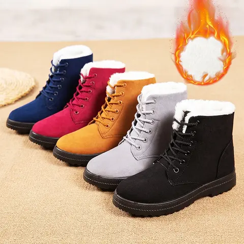 Women Winter Boots Snow Warm Cotton Fur Lined Winter Shoes Lace Up Comfortable Non Slip Ankle Platform Boots Outdoor