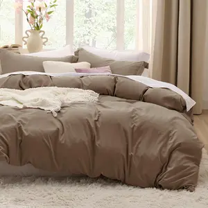 Deep Khaki Oversized King Duvet Cover - 3 Prewashed-Like Extra, Includes 1 Duvet Cover 120x98 Inches with Closure  2 Pillow Shams, Comforter Not Included