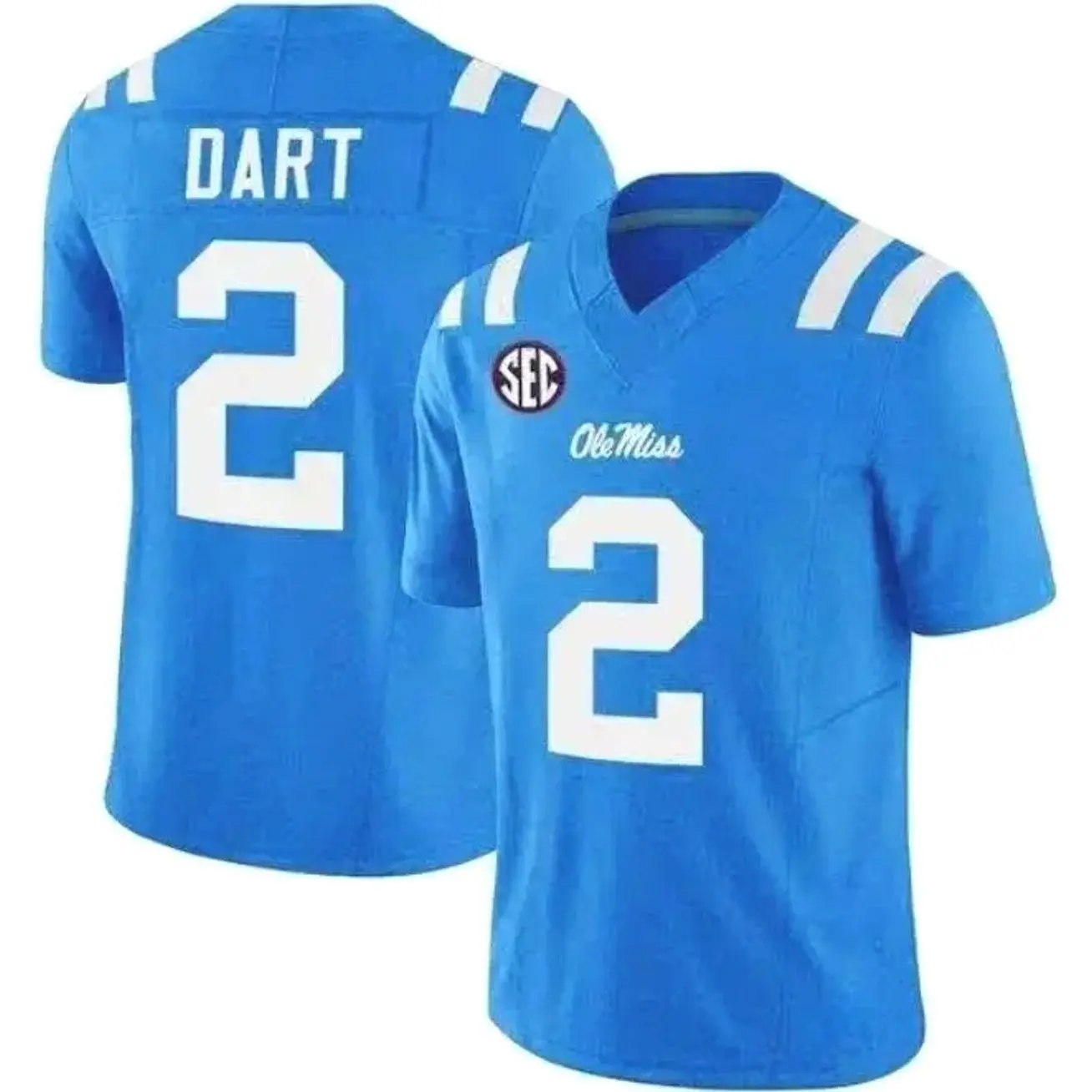 Ole Miss Rebels Jaxson Dart #2 Football Jersey - Blue SEC College Football Fan Jersey Game Day Shirt Unisex, Football Fan Apparel Lightweight Mesh Sports Shirt