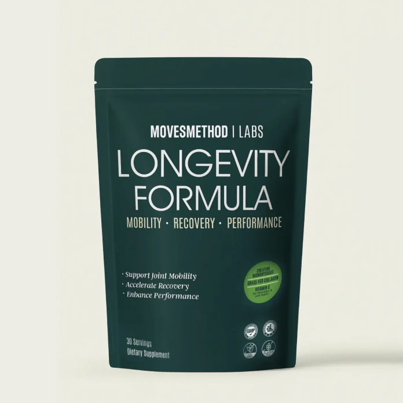 MovesMethod Labs Longevity Formula - Collagen Supplement for Joints, Skin, and Recovery - Clean, Unflavored, Filler-Free - Ideal for Athletes