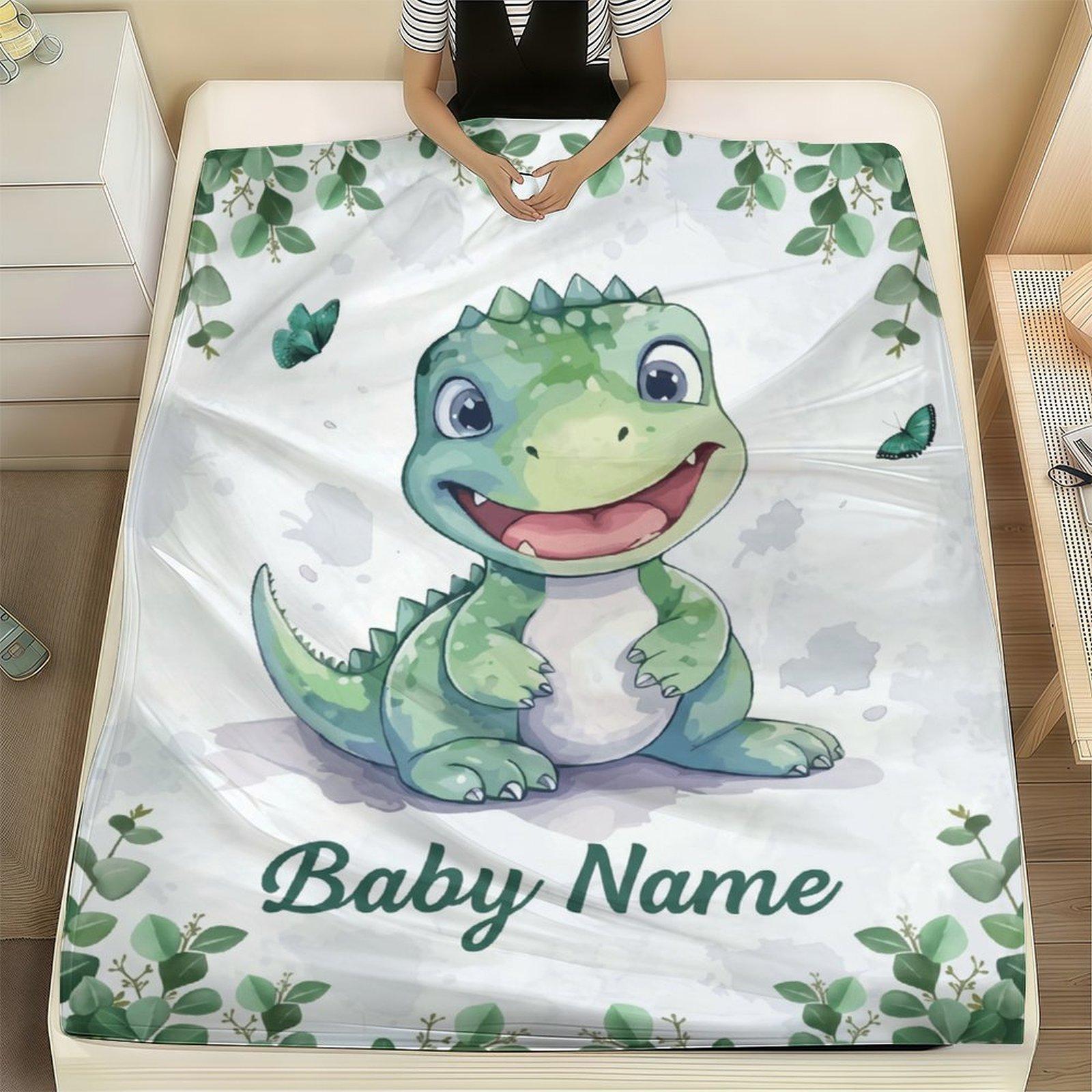 Custom Name Small Dinosaur Blanket ,Personalized Name Gift ,Suit for The Sofa, Bed, Travel, Camping, Living Room, Office, Chair，Gifts for Family or Child  ,Friend , Send your custom text via shop chat to personalize