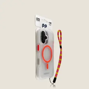 For iPhone 17/17 Air/16 Pro/16 Pro Max/15 Pro/14/13/12 Case, Luminous Orange, Magnetic, Wrist Strap, Matte Striped Skin Feel, Shockproof, Trendy Style