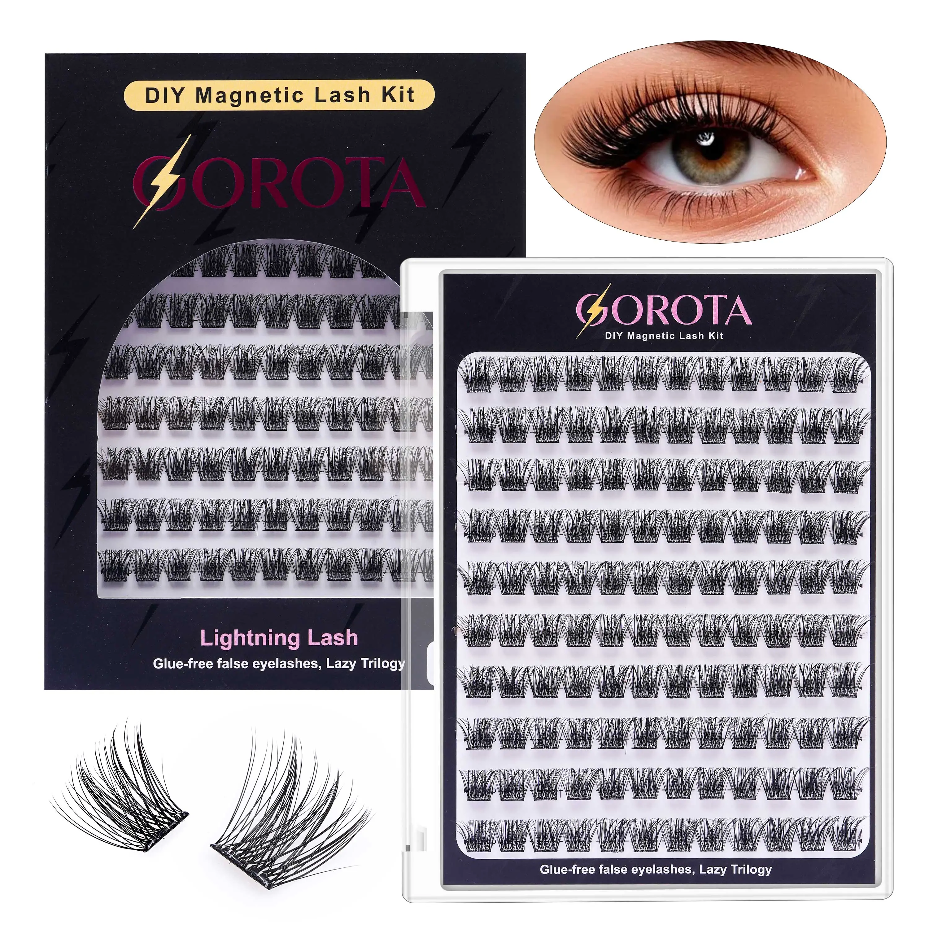 Gorota Glue-Free 3D Fairy Lash Clusters Cosmetic Makeup Kit, 120 Pcs 12mm Ultra-Thin Press-On Lashes, DIY Eyelash Extensions for Beginners with Natural Look, Nature, Lash Routine
