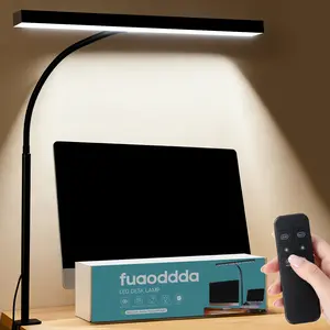 Modern led Desk Lamp Wireless Remote Control, 5 Levels of Dimming and Color Adjustment, Swivel T-Shaped Dual Light Source, Metal Construction, Plug-in Desk Lamp, Home Office, Learning, Reading, Dual Monitor Setup-Compatible