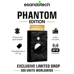 Esandotech's Mens Smart Wallet Card Holder for AirTag | Leather, Compatible with Apple Air Tag, RFID Blocking, Slim | 1-12 Card Holder |