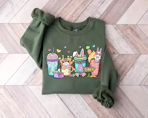 Easter Coffee Latte Sweatshirt, Womens Coffee Lover Easter Shirt, Teacher Easter Shirt, Cute Bunny Sweatshirt, Happy Easter Day Gift