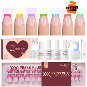 Beetles Pastel X PRESS PLUS French Tips Press on Nails Kit –  Soft Nail Gel Tips Salon-Quality DIY Manicure in 15 Mins for Women