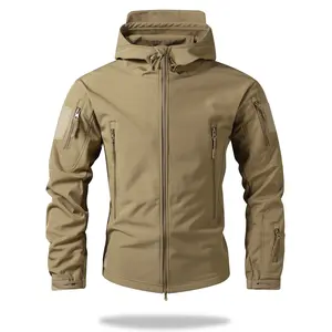 Men's Fleece Lined Warm Softshell Jacket, Outdoor Camping Hiking Skiing Coat, Multi-Pocket Hooded Tactical Jacket, Autumn Winter Workwear, Composite Fleece Autumn Winter Solid Color Hooded Work Jacket