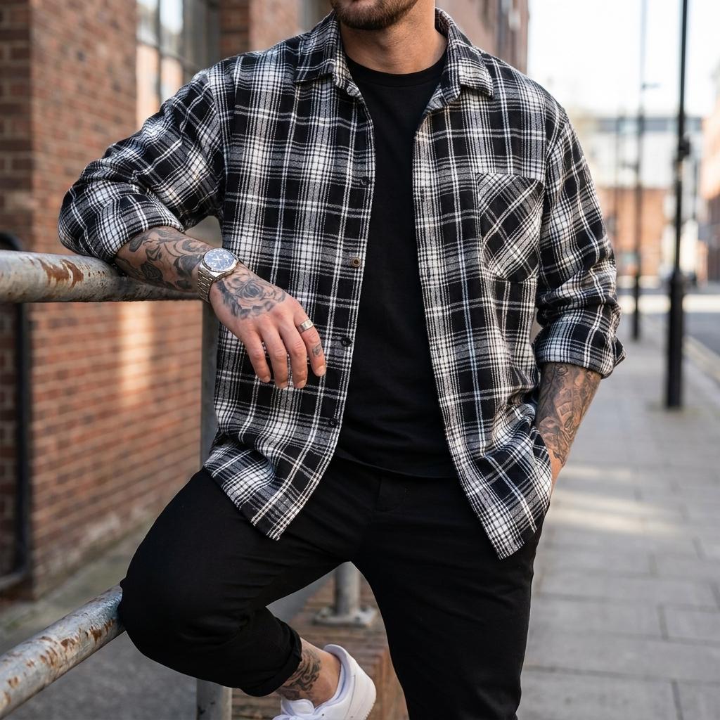Men's Short-Sleeve Loose-Fit Plaid Casual Shirt - Soft Breathable Fabric, Preppy Menswear for Outdoors, Sunny Days, Everyday Comfy Stylish Classic Checked Tops
