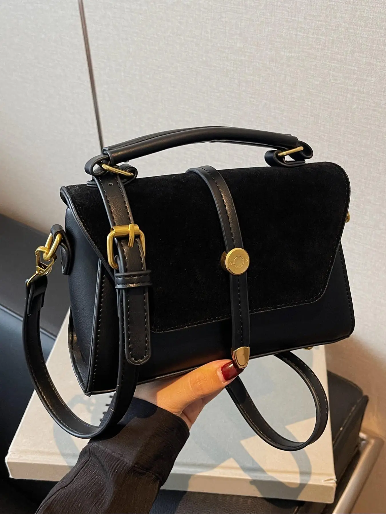 Women's Elegant Solid Color Suede Handbag, Fashionable Retro Shoulder Bag, Casual Trendy Versatile High-quality Daily Commuting Bag, Girl Fashionable