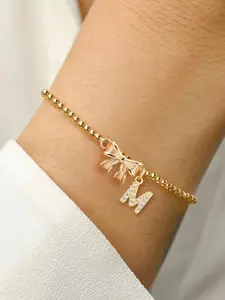 Bowknot Design Initial Bracelet, Fashionable Adjustable Bead Chain Bracelet for Women & Girls, Trendy All-match & Exquisite Jewelry for Birthday Gift, Adjustable Bangle