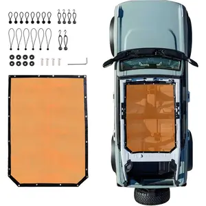 Sunshade Compatible with 2021 2022 2023 2024 2025 New Ford Bronco 4 Door Sun Shade Bikini Top Roof Bimini Soft Mesh Net Exterior Accessories, Blocks UV Wind Noise, Orange