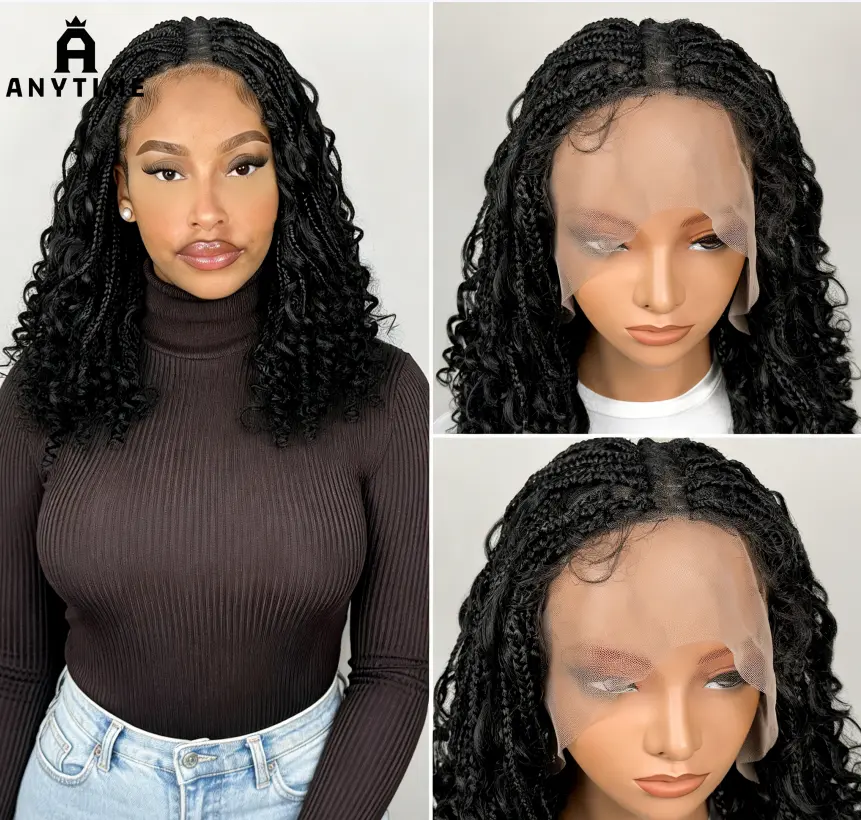 Anytime Full Lace Synthetic Wig, Handmade Braided & Curly Mixed Style, Glueless Adjustable Cap, High-Quality Fiber, Valentine's Day Gift, Synthetic Wigs