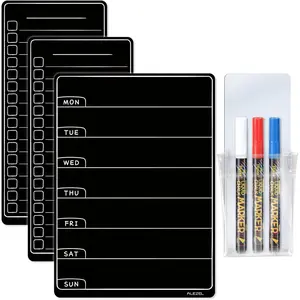 Magnetic Menu Board for Fridge, Weekly Calendar Blackboard Set for Refrigerator - Includes Weekly Black Dry Erase Board for Kitchen & 2 Grocery List, 3 Chalk Markers + Eraser