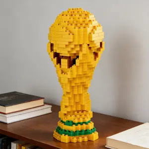 World Cup Trophy Building Blocks Ornament, 14+ Difficult Assembly Model, Adult Puzzle Toy, Birthday Gift for Him, Football Fan Collectible, Desk Decor