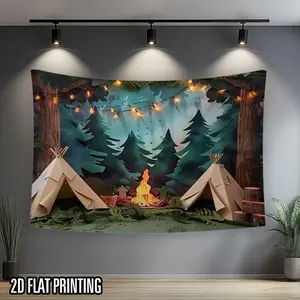 2D flat banner, camping photography background party decoration supplies, photo booth props, Christmas decoration/Halloween party/Hawaii party/admission decoration/bachelorette party/outdoor garden decoration/wedding decoration banner background, 2D Flat