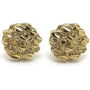 Unisex Rough Textured Cookie Nugget Stud Pierced Earring in Gold Tone