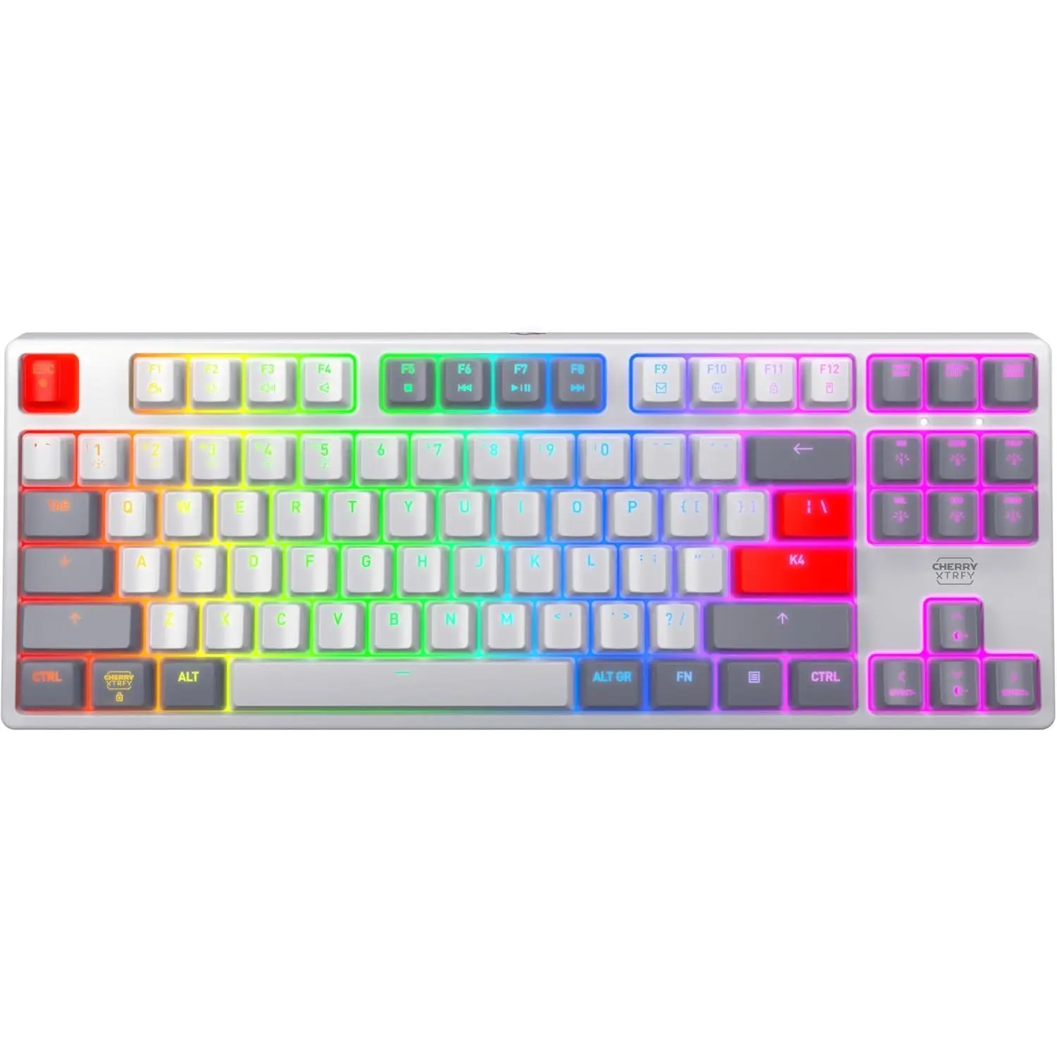 CHERRY K4V2 TKL, Tenkeyless Mechanical Gaming Keyboard, Wired (USB-A), Adjustable RGB Lighting, 1000 Hz Polling Rate, Cherry MX2A RED Switches, Retro