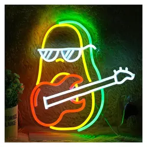Sign Illuminated Avocado Guitar Neon Sign For Wall Decor Brightness Adjustable Light USB Powered For Music Party Bar Club Bedroom 33cm×35cm Sign Illuminated