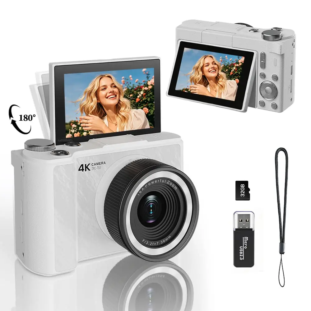 W&O Digital Camera for Photography Autofocus, 2026 Latest 48MP Vlogging Camera for YouTube with SD Card,  180°Flip Screen Compact Travel Camera for Teens with 16X Zoom, Anti-Shake
