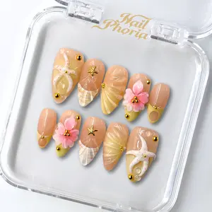NailPhoria SUNNY BAY - Handmade Press-On Nails | Reusable, Salon-Quality, Long-Lasting, Glossy Design