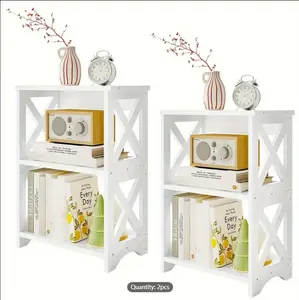 2pcs Side Table, White 3-layer Bedside Table, Small Bookshelf Bookshelf, Display Rack For Bathroom, Bedroom, And Living Room, 23.4x15.8x9.5 Inches