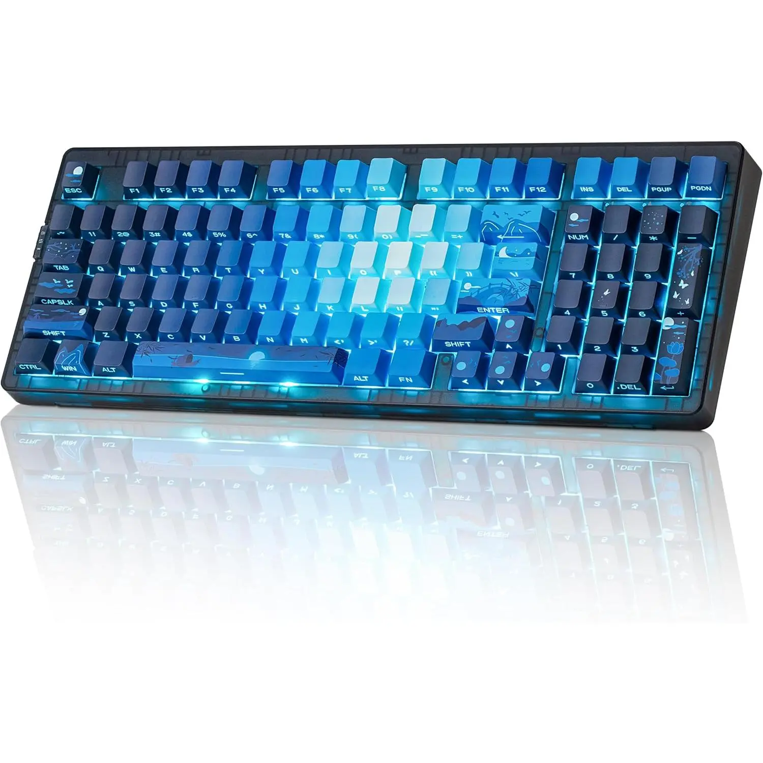 ZH980 Mechanical Keyboard,95% Blue Creamy Keyboard with Number Pad,Hot-Swappable Custom Gaming Keyboard,Shine Through Dye Sublimation PBT Keycaps,Creamy Sounding Linear Switches