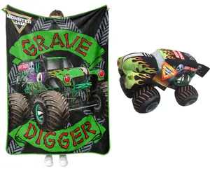 Official Monster Jam Grave Digger Plush Blanket and Pillow Buddy Set