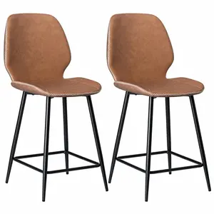 HOMMPA Counter Height Bar Stools Set of 2 Faux Leather 24'' Countertop Stool Chairs with Metal Legs Ergonomic Back Barstools for Kitchen Island Home Brown