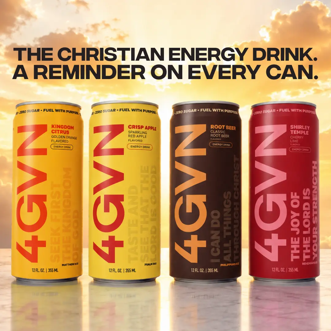 4GVN Christian Energy Drink – Classic Variety Pack, 12 Cans, 200mg Natural Caffeine, Zero Sugar Fizzy Fruit Flavor Soda, Built for Believers