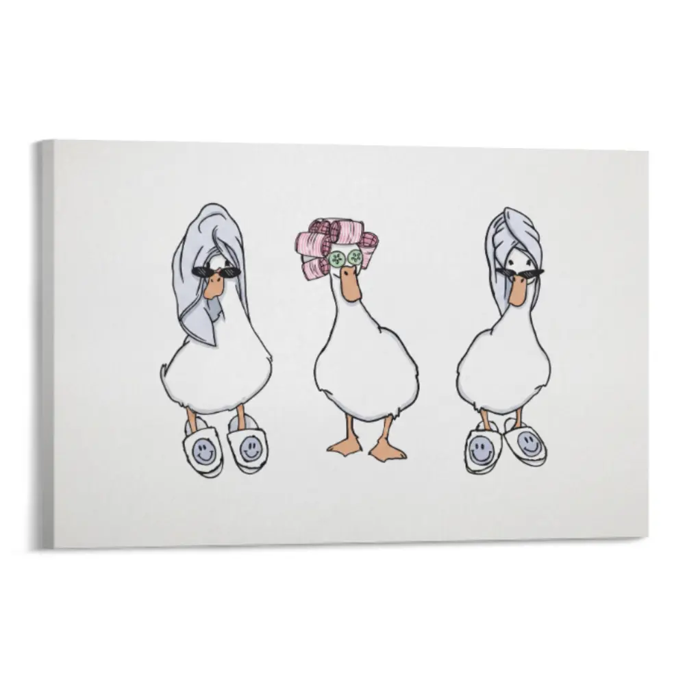 1 PC Lightweight Minimalist Creative Design Print Canvas Wall Art Poster - Duck, Duck Towel Cowboy, Curling Iron, White & Blue Shower Head Themes - Bathroom, Bedroom Decor Decoration Items Gift