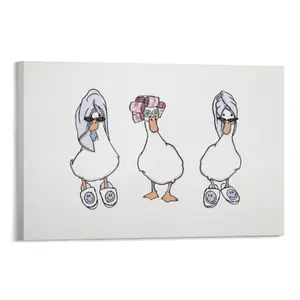 1 PC, Canvas Wall Art, duck poster, duck towel cowboy and curling iron, white and blue shower head, bathroom cute stylish printable wall, bathroom decor, living room decor