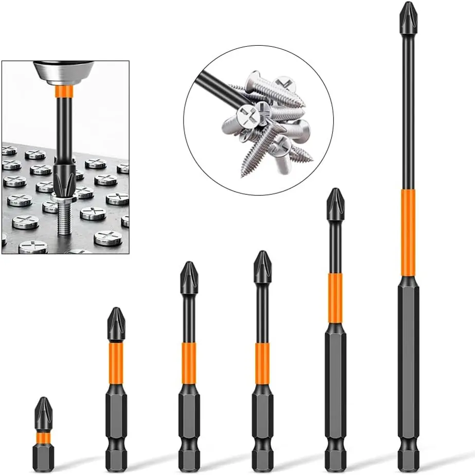 6-piece high-torque Phillips screwdriver set, non-slip hex shank drill bit set, accessories for electric drills and DIY power tools, hardware, heavy-duty, industrial hand tools, magnetic multi-size screwdrivers, titanium alloy impact bits, circuit breaker