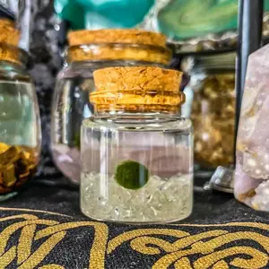 Small Marimo Moss Ball Terrarium with Clear Quartz Crystals, 2" Height, 2" Diameter, 2 oz, Decorative Nature Plant Pet, Home Decor, Made in USA, Zebra Mussel-Free