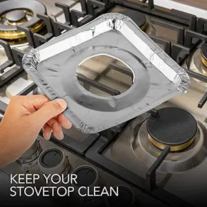 Disposable Gas Burner Liners (50 Pack) Aluminum Foil Square Gas Stove Burner Covers - 8.5 Inch Gas Range , Stove Top Covers for Gas Burners, Foil...