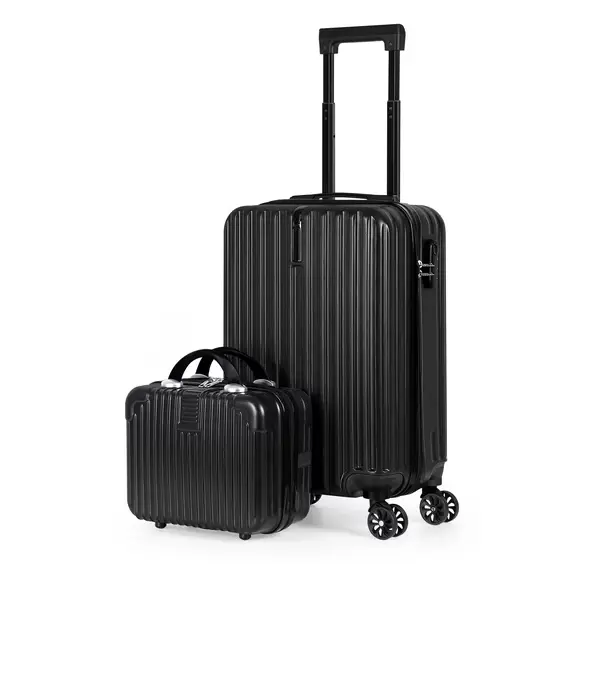 2PCS Lightweight Rolling Luggage Set, 20″ + 14″ Black Luggage with Hook