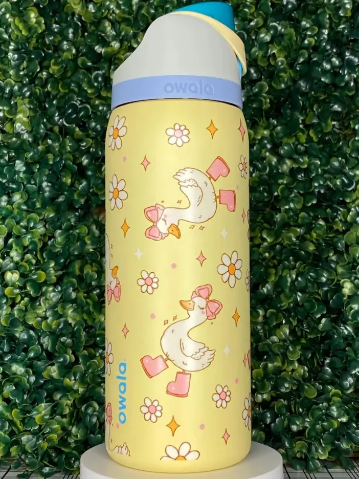 Owala FreeSip 32oz Boot Scootin’ Goose Water Bottle, Pink Rainboots Design, UV DTF Wrapped Insulated Stainless Steel Bottle
