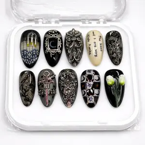 Gothic Cathedral Press-On False Nails, Dark Victorian Chandelier-Style Nail Art Decoration Set for Beauty & Personal Care