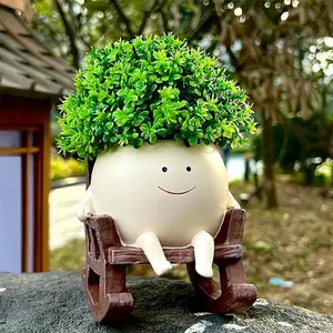 Cute Smile Face Design Flower Pot, Resin Rocking Chair Succulent Pot, Indoor Outdoor Plants Pot, Garden Planter, Garden Supplies for Home Garden Decoration