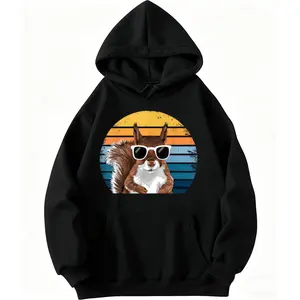 Unisex Outdoor Hoodie with Retro Squirrel Design – Casual 100% Cotton Long Sleeve