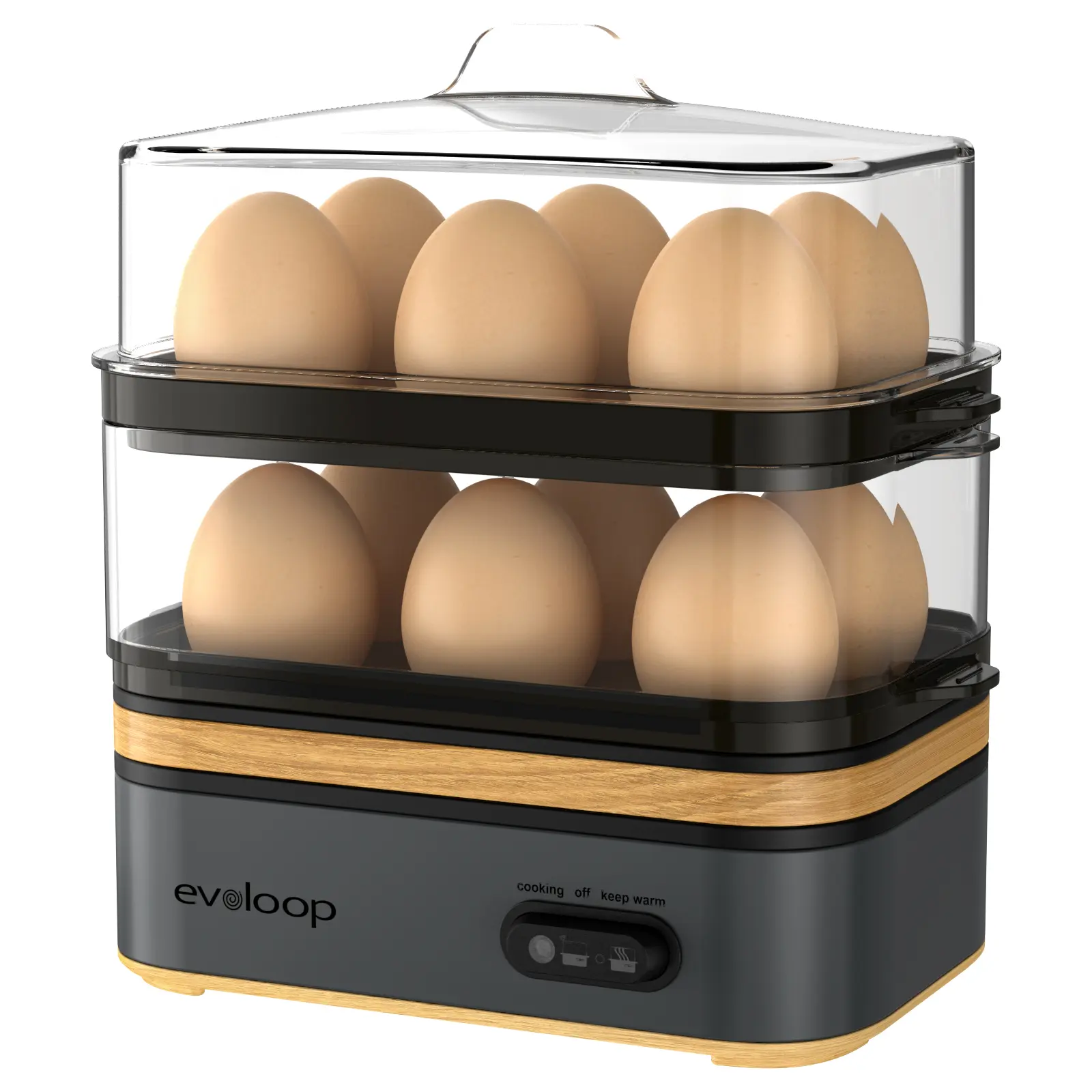 EVOLOOP Rapid Egg Cooker Electric 12 Eggs Capacity, Soft, Medium, Hard Boiled, Poached, Omelet Maker Egg Poacher & Vegetable Steamer, BPA Free Tray