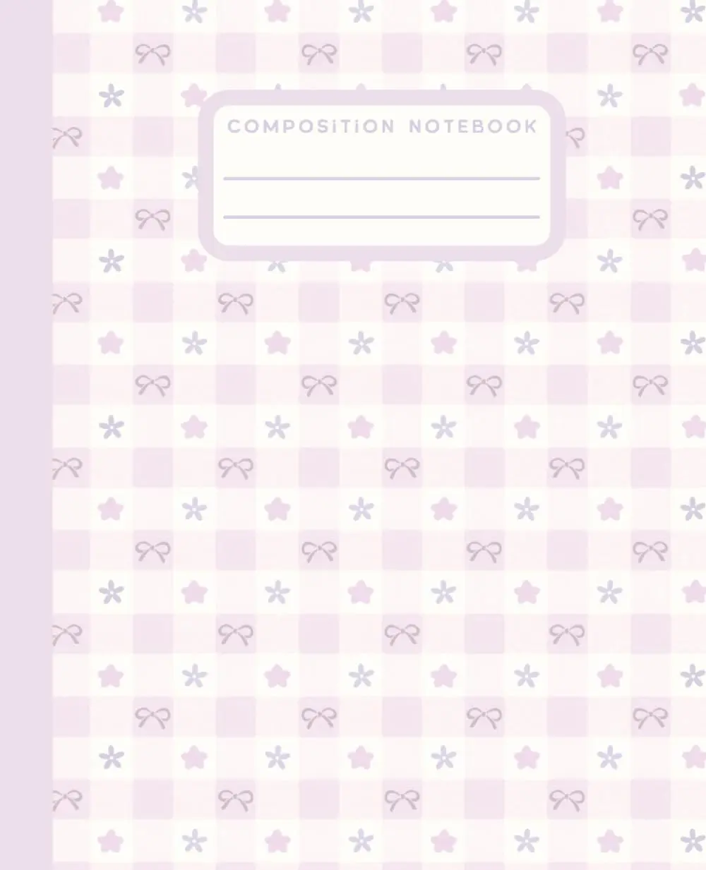 Composition Notebook College Ruled: Cute Lilac Kawaii Bows, Stars & Flowers Gingham Aesthetic Journal