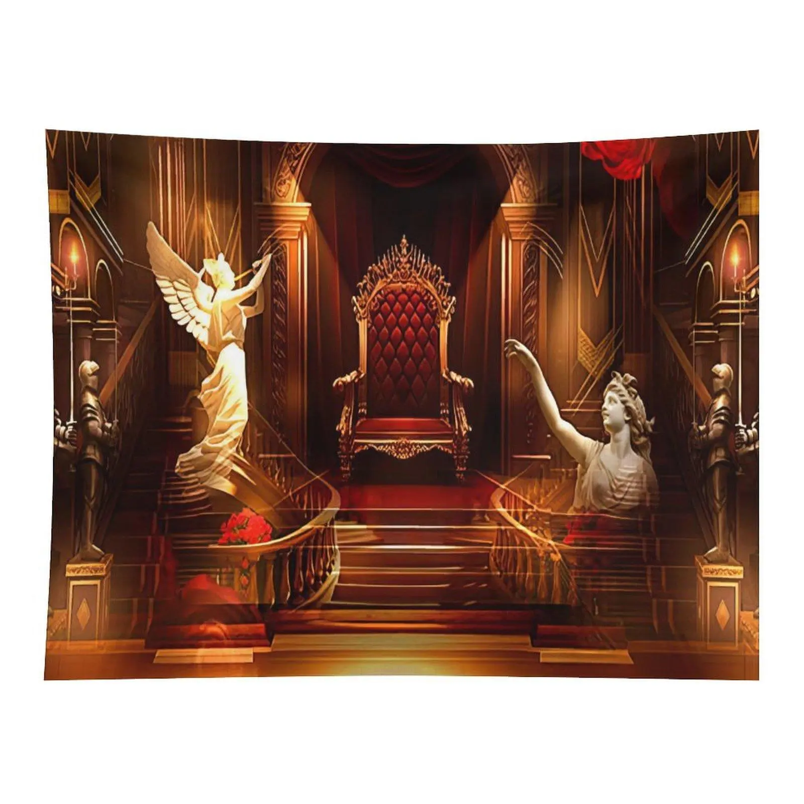 Royal Medieval Throne Hall Wall Tapestry Vintage Palace Angel Statue Artwork For Gothic Style Home Wall Decor Background