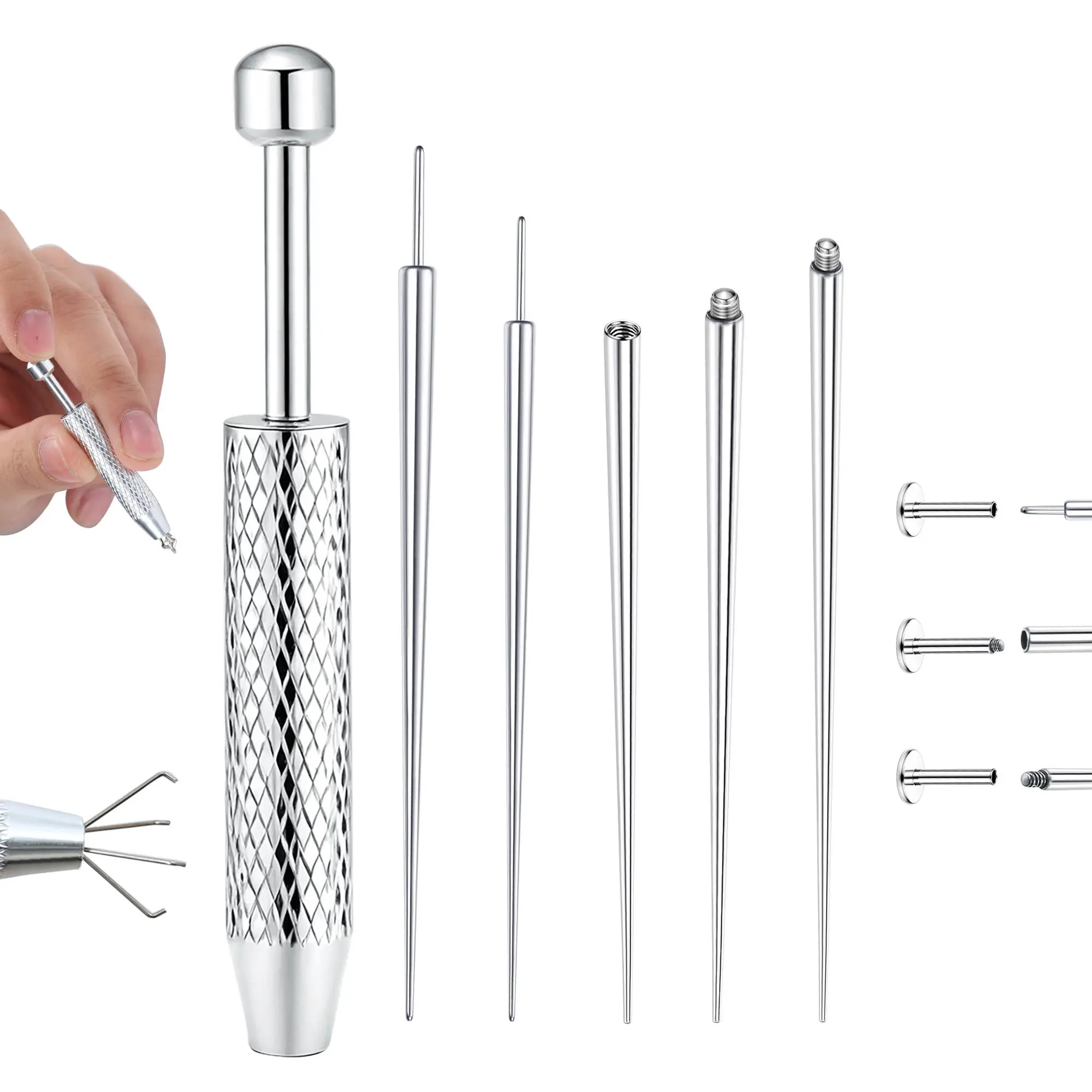 Surgical Steel Jewelry Grabber Tool with 4-Claw Design - Professional Ball Picker & Insertion Helper for 14G-20G Nose, Ear & Body Jewelry Studs